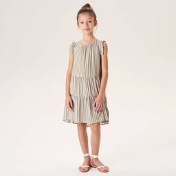 iDO Junior-Girls Green & White Stripe Dress | Childrensalon Outlet