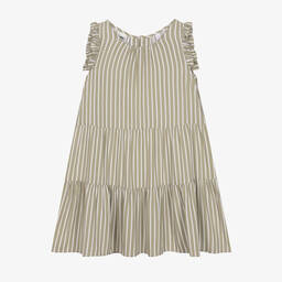 iDO Junior-Girls Green & White Stripe Dress | Childrensalon Outlet