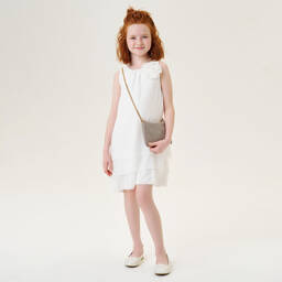 iDO Junior-Girls Ivory Chiffon Flower Dress | Childrensalon Outlet