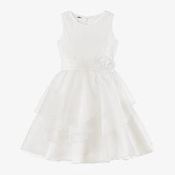 iDO Junior-Girls Ivory Chiffon & Satin Dress | Childrensalon Outlet