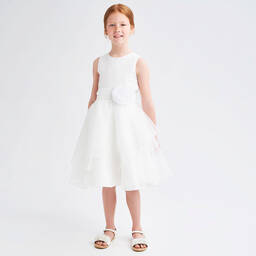 iDO Junior-Girls Ivory Chiffon & Satin Dress | Childrensalon Outlet