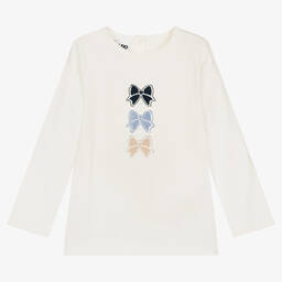 iDO Baby-Girls Ivory Cotton Jersey Diamanté Top | Childrensalon Outlet