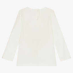 iDO Baby-Girls Ivory Cotton Jersey Diamanté Top | Childrensalon Outlet
