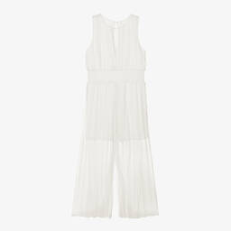 iDO Junior-Girls Ivory Crêpe Chiffon Pleated Jumpsuit | Childrensalon Outlet
