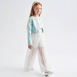 iDO Junior-Girls Ivory Crêpe Chiffon Pleated Jumpsuit | Childrensalon Outlet