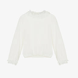 iDO Junior-بلوز كريب شيفون مزين بكشكش لون عاجي للبنات | Childrensalon Outlet