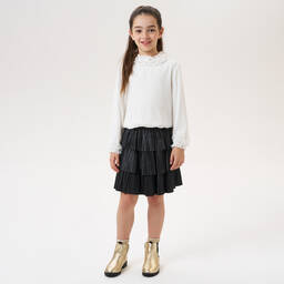 iDO Junior-بلوز كريب شيفون مزين بكشكش لون عاجي للبنات | Childrensalon Outlet