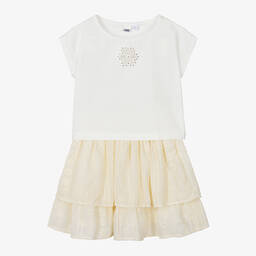 iDO Для младших-Girls Ivory Embroidered Cotton Skirt Set | Childrensalon Outlet
