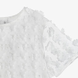 iDO Junior-Girls Ivory Floral Tulle Blouse | Childrensalon Outlet