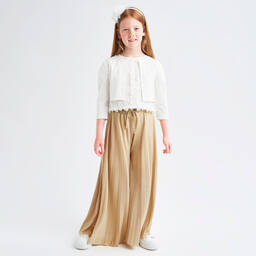 iDO Junior-Girls Ivory Floral Tulle Blouse | Childrensalon Outlet