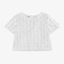 iDO Junior-Girls Ivory Floral Tulle Blouse | Childrensalon Outlet