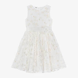 iDO Junior-Girls Ivory Floral Tulle Dress | Childrensalon Outlet