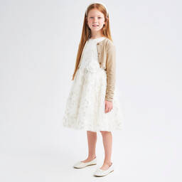 iDO Junior-Girls Ivory Floral Tulle Dress | Childrensalon Outlet