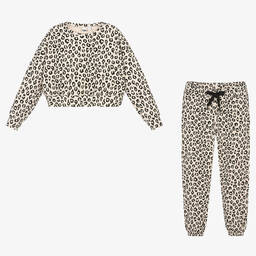 iDO Для младших-Кремовый спортивный костюм с леопардовым принтом для девочек | Childrensalon Outlet