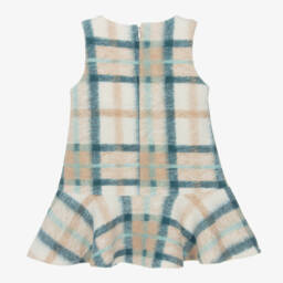 iDO Малыши-Бежево-синее трикотажное платье в клетку для девочек | Childrensalon Outlet
