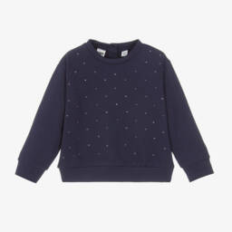 iDO Baby-Girls Navy Diamanté Cotton Top | Childrensalon Outlet