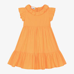 iDO Baby-فستان مزيج بوبلين لون برتقالي فاقع مزين بكشكش | Childrensalon Outlet