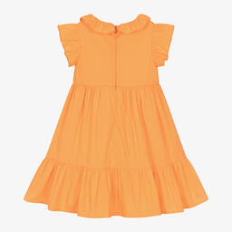 iDO Baby-فستان مزيج بوبلين لون برتقالي فاقع مزين بكشكش | Childrensalon Outlet