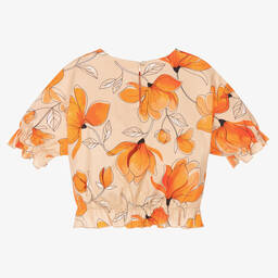 iDO Для младших-Оранжевая хлопковая блузка с цветами | Childrensalon Outlet
