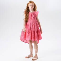 iDO Junior-فستان قطن برودوري لون زهري | Childrensalon Outlet