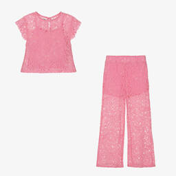 iDO Для младших-Girls Pink Cotton Lace Trouser Set | Childrensalon Outlet
