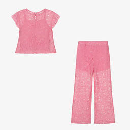 iDO Для младших-Girls Pink Cotton Lace Trouser Set | Childrensalon Outlet
