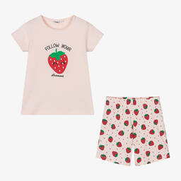 iDO Baby-بيجاما شورت قطن جيرسي لون زهري للبنات | Childrensalon Outlet