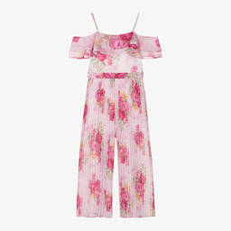 iDO Для младших-Girls Pink Floral Crêpe Chiffon Jumpsuit | Childrensalon Outlet
