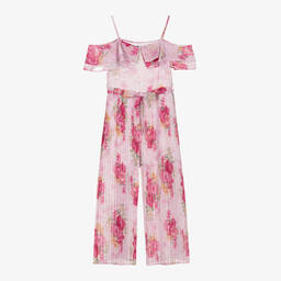iDO Для младших-Girls Pink Floral Crêpe Chiffon Jumpsuit | Childrensalon Outlet