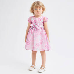 iDO Baby-Girls Pink Floral Organza Dress | Childrensalon Outlet