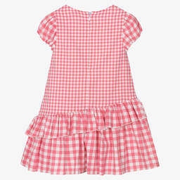 iDO Малыши-Розовое многоярусное платье из хлопка в клетку | Childrensalon Outlet