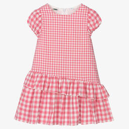iDO Малыши-Розовое многоярусное платье из хлопка в клетку | Childrensalon Outlet