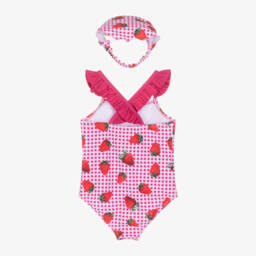iDO Малыши-Girls Pink Strawberry Check Swimsuit Set | Childrensalon Outlet