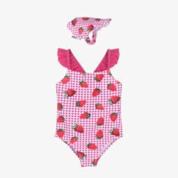 iDO Малыши-Girls Pink Strawberry Check Swimsuit Set | Childrensalon Outlet