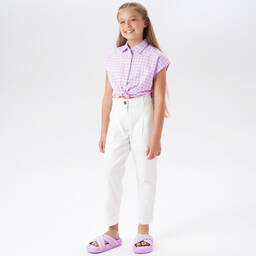 آي دو Junior-قميص قطن بوبلين لون بنفسجي للبنات | Childrensalon Outlet