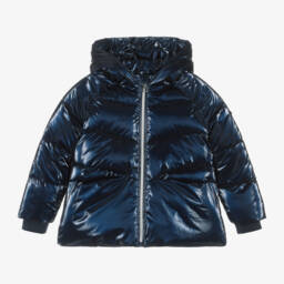 iDO Малыши-Girls Shimmering Navy Hooded Jacket | Childrensalon Outlet