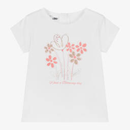 iDO Малыши-Фантазийная белая футболка с цветочным принтом для девочек | Childrensalon Outlet
