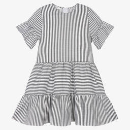 iDO Для младших-Белое многоярусное платье в черную полоску | Childrensalon Outlet