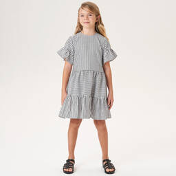 iDO Для младших-Белое многоярусное платье в черную полоску | Childrensalon Outlet