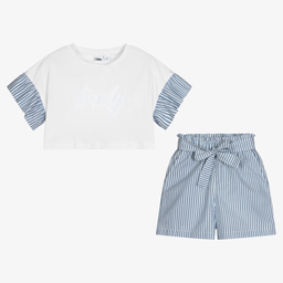 iDO Для младших-Белый топ и голубые шорты для девочек | Childrensalon Outlet