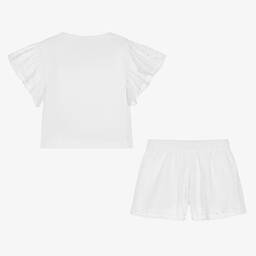 iDO Junior-Girls White Broderie Anglaise Shorts Set | Childrensalon Outlet