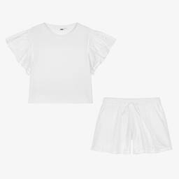 iDO Junior-Girls White Broderie Anglaise Shorts Set | Childrensalon Outlet