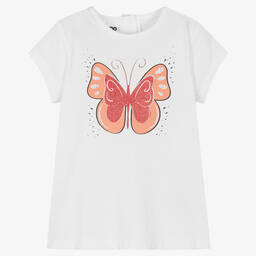 iDO Малыши-Белая хлопковая футболка с бабочкой | Childrensalon Outlet
