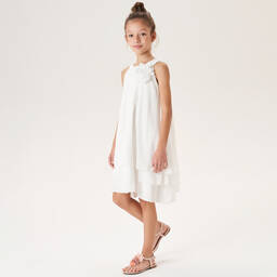 iDO Junior-فستان شيفون لون أبيض | Childrensalon Outlet