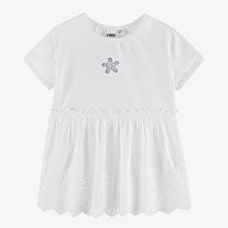 iDO Baby-Girls White Cotton Broderie Anglaise T-Shirt | Childrensalon Outlet
