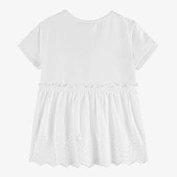iDO Baby-Girls White Cotton Broderie Anglaise T-Shirt | Childrensalon Outlet