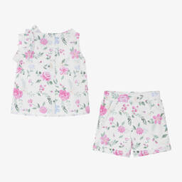 iDO Baby-Girls White Cotton Floral Shorts Set | Childrensalon Outlet