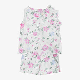 iDO Baby-Girls White Cotton Floral Shorts Set | Childrensalon Outlet