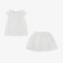 iDO Baby-Girls White Floral Tulle Skirt Set | Childrensalon Outlet