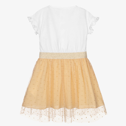 iDO Baby-Girls White & Gold Tulle Dress | Childrensalon Outlet